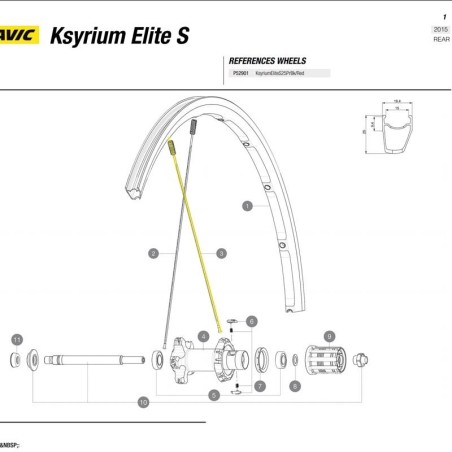spaak achterwiel Mavic Ksyrium Elite / Elite S  cassettezijde 275mm